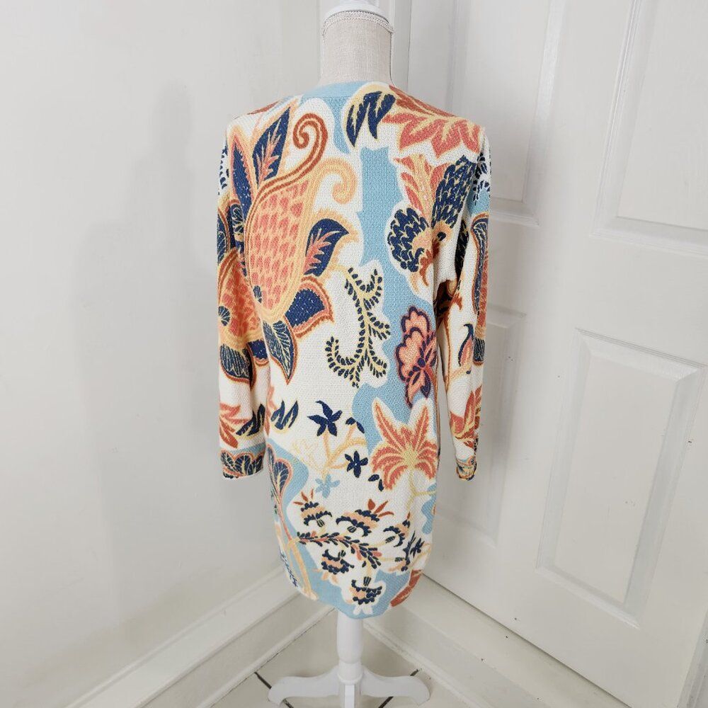Soft Surroundings Sweater Womens M Chambray Paisley Marin Cardigan Midi Tunic - Picture 6 of 13